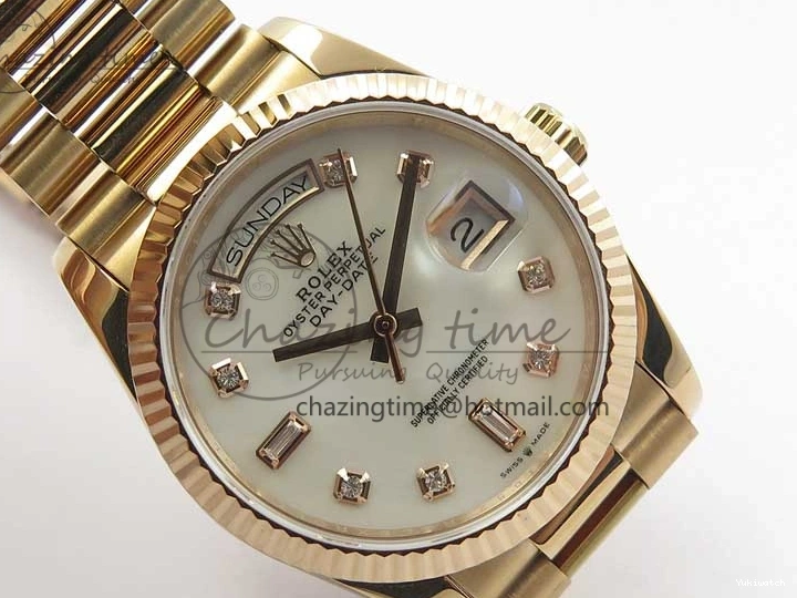Best Bp RG Crystral 36 Edition 128239 on MOP Bracelet RG President Markers Dial Day-Date Maker White 0319